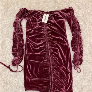 Rose Velvet Ruched Mini Dress